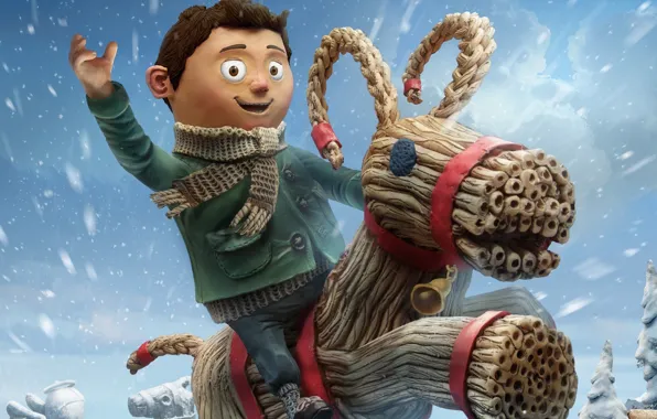 Happy, blizzard, snow, boy, animated film, scarf, animated movie, Get Santa