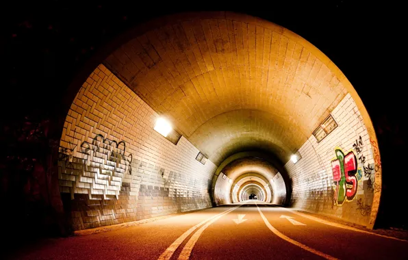 Road, graffiti, The city, lighting, art, the tunnel