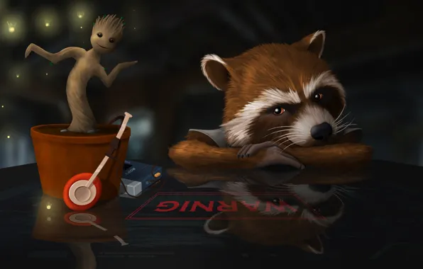 Picture rocket, raccoon, groot, guardians of the galaxy