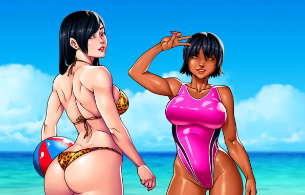 Sea, beach, swimsuit, erotic, ass, chest, summer, the ball