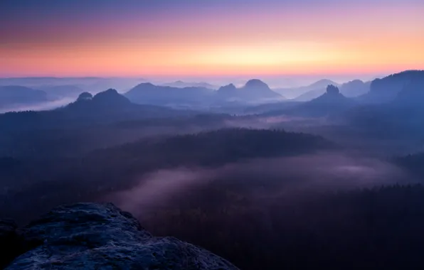 The sky, sunset, mountains, morning