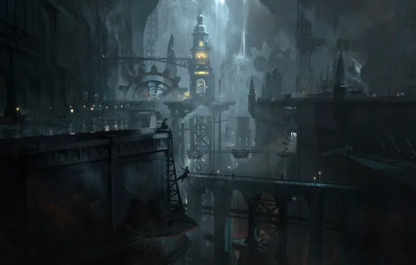 Bridge, building, mechanisms, undercity