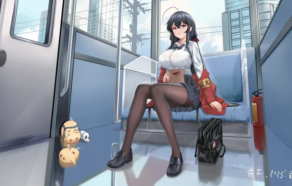 Girl, transport, toy, anime, brunette, handbag, girl, anime