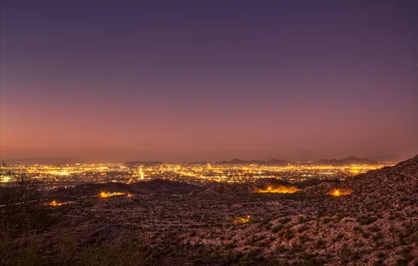 Night, the city, lights, desert, Mexico