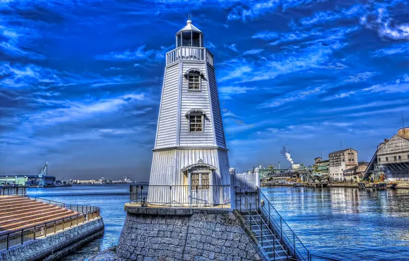 The sky, lighthouse, home, Japan, hdr, Bay
