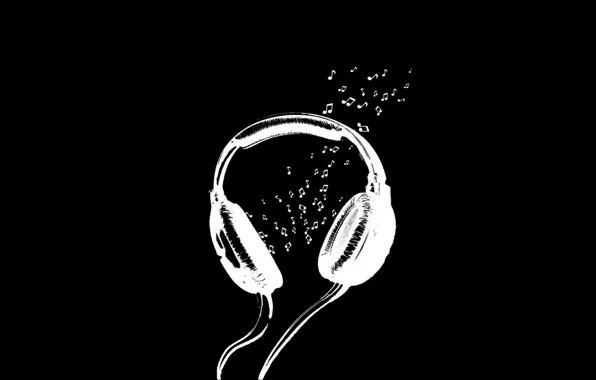 Picture notes, background, black, headphones