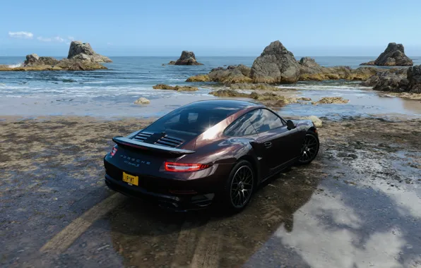 911, Porsche, Beach, Game, Summer, Ocean, Rocks, 911 Turbo S