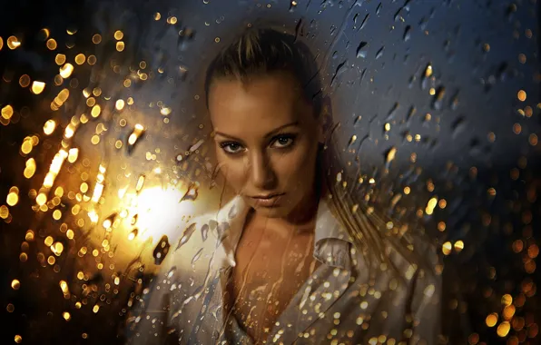 Dark, light, girl, eyes, water, beautiful, color, drops