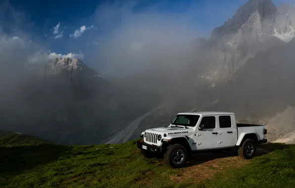 White, the sky, clouds, mountains, SUV, pickup, Gladiator, 4x4