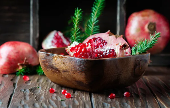 Picture Board, bowl, needles, grain, the fruit, garnet