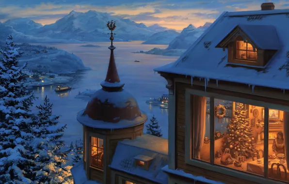 Picture oil, Eugene Lushpin, "Coming home for Christmas"
