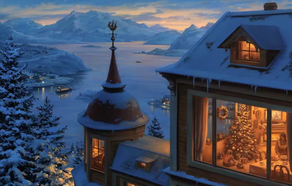 Oil, Eugene Lushpin, "Coming home for Christmas"