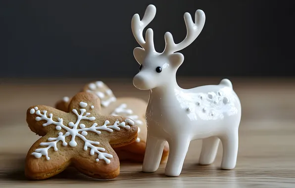White, snowflakes, Board, deer, cookies, Christmas, New year, figurine