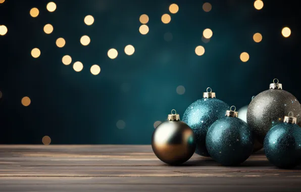 Balls, the dark background, balls, Christmas, New year, blue, gold, blue background