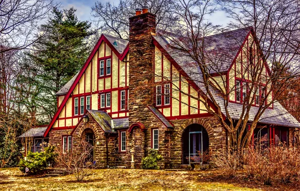 Picture design, the city, photo, HDR, home, USA, mansion, American Tudor