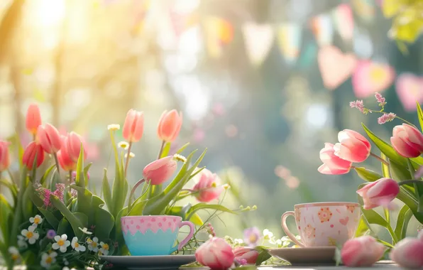 Flowers, holiday, bouquet, spring, tulips, March 8, AI art, universal holiday background