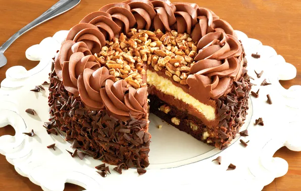 Picture the sweetness, chocolate, cake, nuts, cream, dessert, dessert, Sweet
