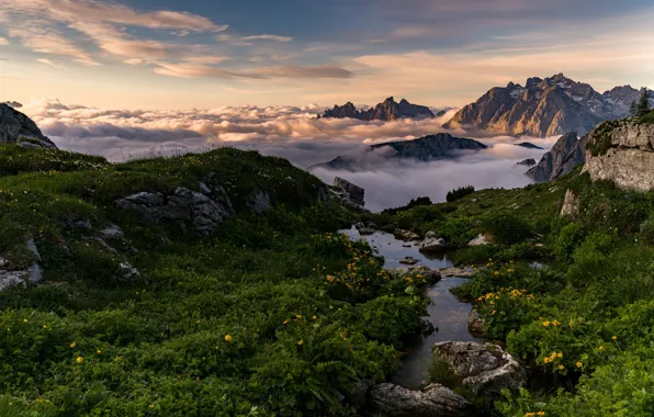 Picture clouds, mountains, tops, Italy, The Dolomites