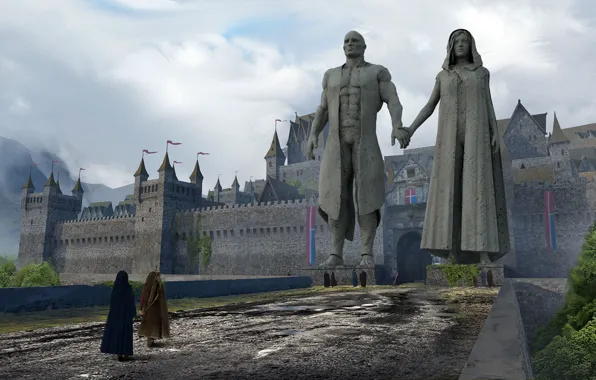Fortress, statues, Marinon Town Concept