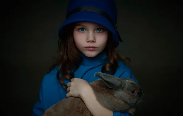 Picture childhood, rabbit, girl, Paulina, Oksana Tatse I, in blue