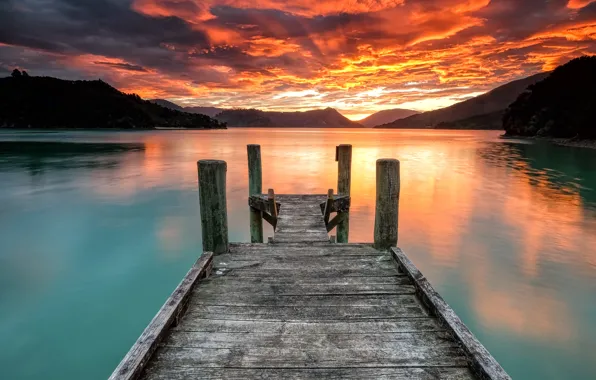 Wallpaper sunset, bridge, lake for mobile and desktop, section природа ...