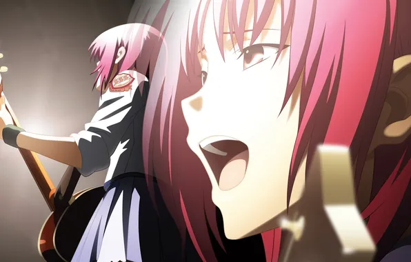 Picture Girl, Guitar, Angel Beats!, Iwasawa Asami, Seifuku, Singing, Angel Beats!