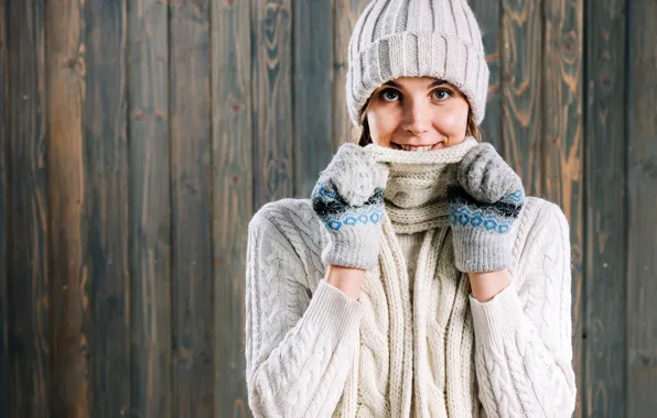 Picture winter, look, face, pose, smile, background, model, hat