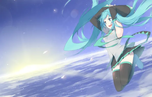 The sky, girl, anime, vocaloid, hatsune miku