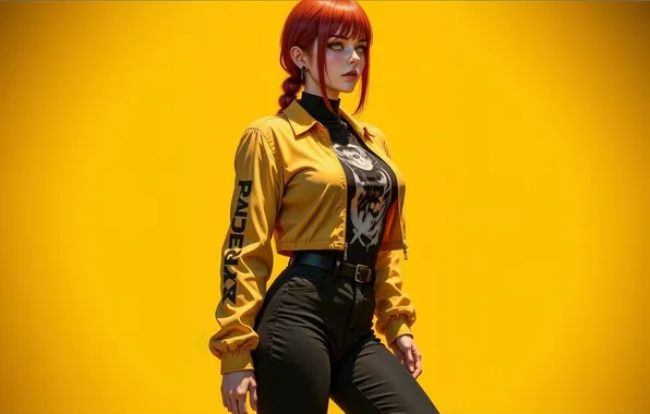 AI Art, AI Generated, Anime, Girl, Anime Girl, Red Hair, Yellow Background
