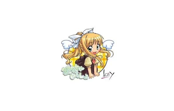 Hair, Eyes, White background, Girl, Anime, Air, Bow, Joy.