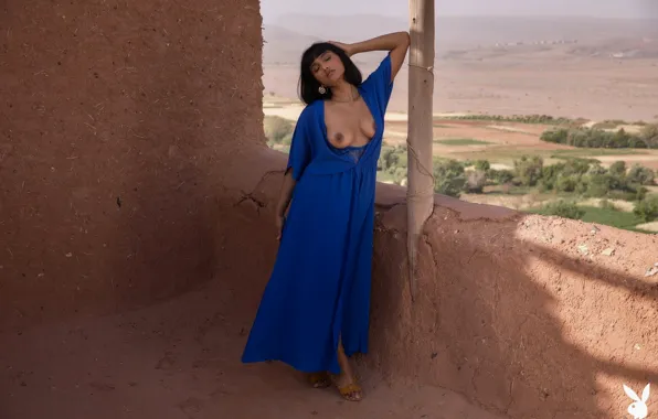 Dress, desert, nipples, sand, brunette, breasts, pose, Angel Constance