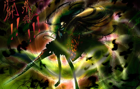 Picture girl, sword, anime, art, shield, Nurarihyon No Mago Online, eye, Hagoromo Kitsune