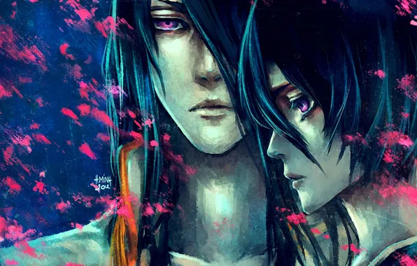 Picture girl, abstraction, art, guy, bleach, kuchiki byakuya, kuchiki rukia, nanfe