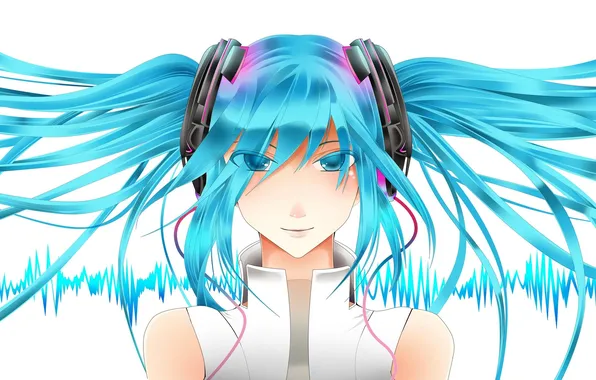 Picture eyes, girl, face, wire, hair, anime, art, vocaloid