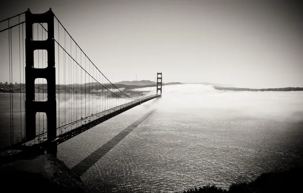 Picture bridge, b/W, CA, golden gate bridge, Into the Fog