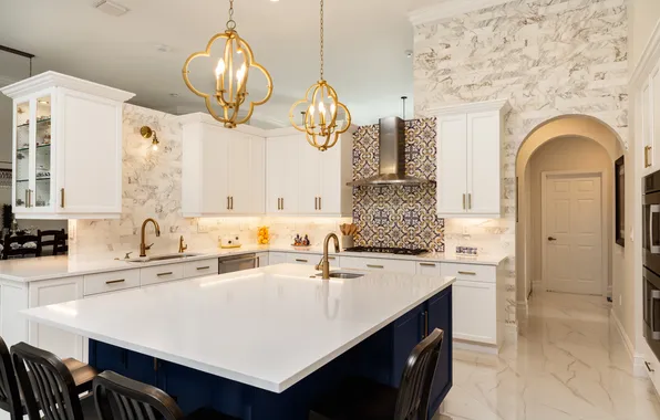 Picture house, white, luxury, kitchen, granite, countertop, remodel, backsplash