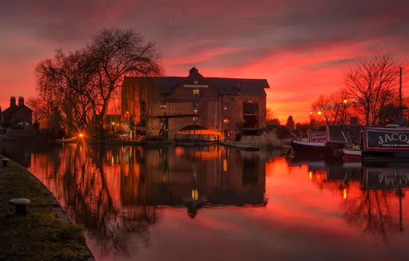 Picture harbour, clouds, Shardlow, England, glow, Derbyshire, boat, home