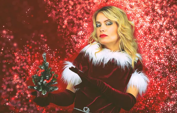 Look, pose, glare, background, holiday, new year, makeup, dress