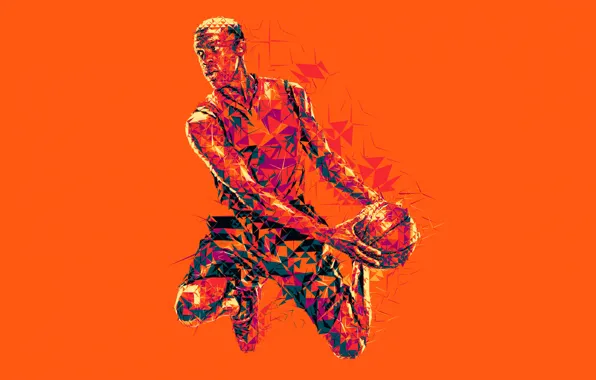 The game, the ball, basketball, basketball player, low poly