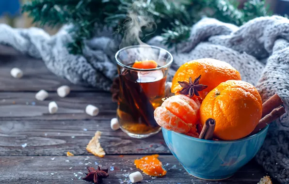 Picture comfort, heat, tea, scarf, New Year, Christmas, cinnamon, Christmas