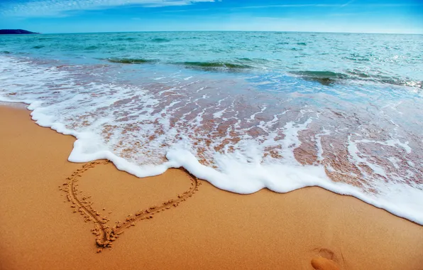 Sand, sea, wave, beach, summer, the sky, shore, heart