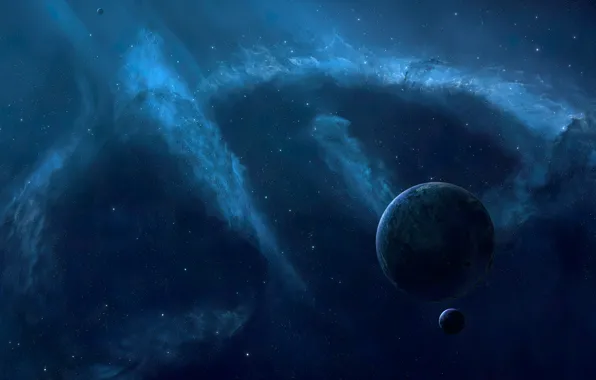 Space, nebula, planet, radiance