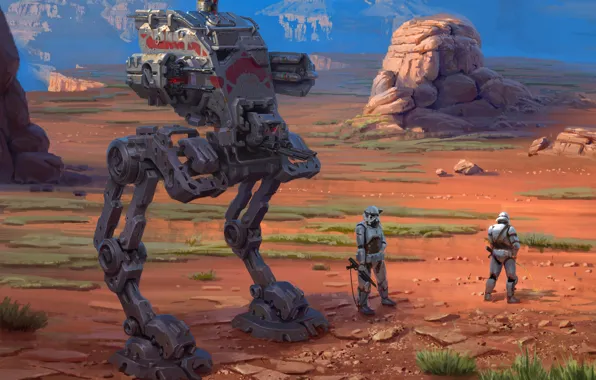 Picture mountains, desert, robot, Star Wars, soldiers