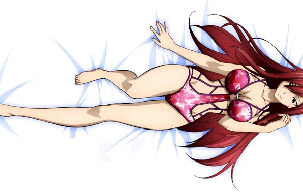 Girl, sexy, cleavage, red hair, long hair, boobs, anime, beautiful