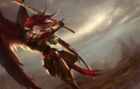 Picture wings, sword, art, guy, in the sky, league of legends, kayle, cabalfan