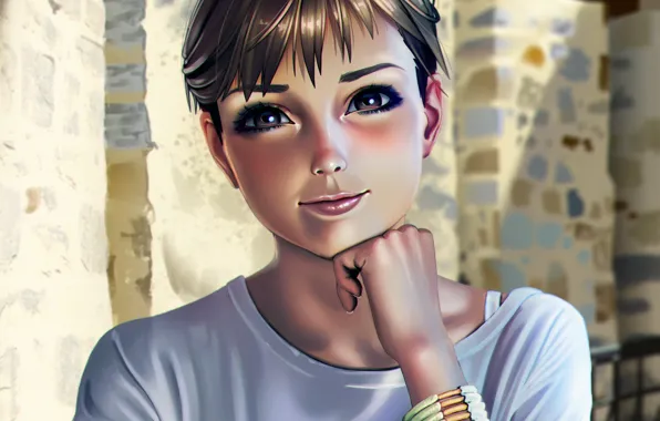 Picture eyes, girl, face, hair, beauty, hands, art, lips