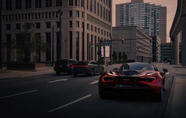 Red, Auto, Road, Night, The city, Machine, Dodge, Supercar