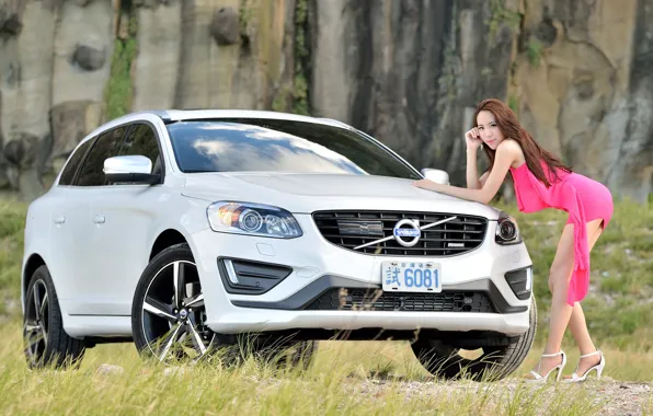 Auto, look, girl, Asian, beautiful girl, Volvo XC60, posing on the car