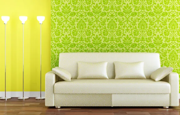 Green, style, background, sofa, interior