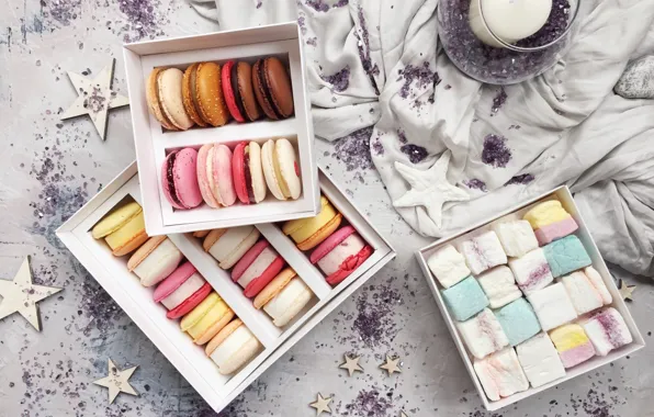 Marshmallows, macaroon, sets